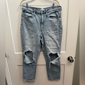 MADEWELL sz 30 the high-rise slim crop boy jean destroyed knees